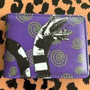 NWT Bi-Fold Wallet - Beetlejuice Sandworm Swirls + Logo Purple Green Black White
